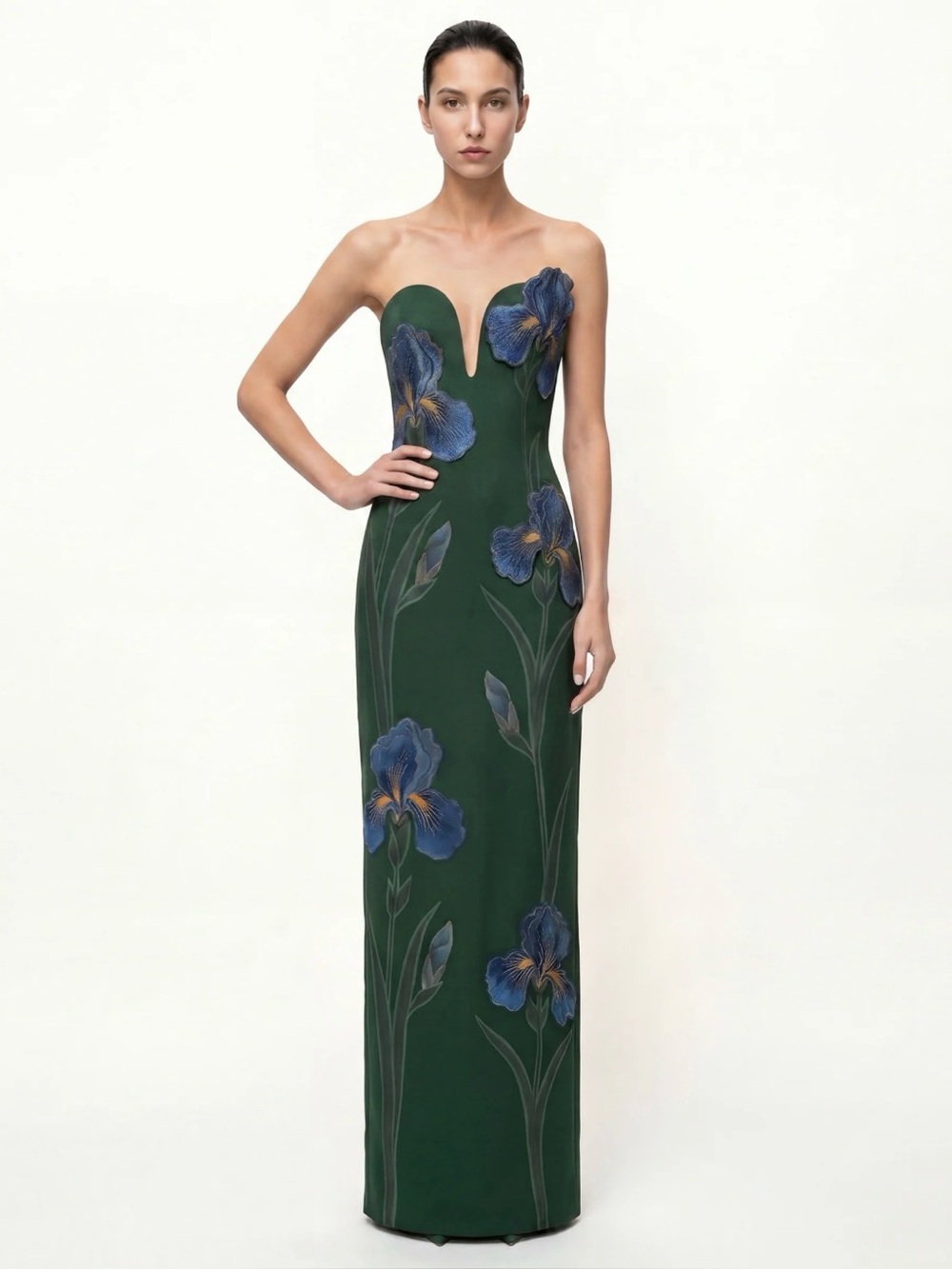 JW PEI Iris Embroidered Notch Neck Strapless Maxi - Emerald Green